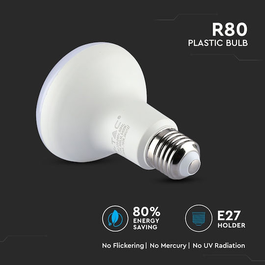 V-TAC VT-280 Λάμπα LED 10W 80mm για Ντουί E27 και Σχήμα R80 Ψυχρό Λευκό 800lm