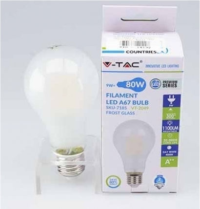 V-TAC VT-2049 LED Bulb 9W 123mm for Socket E27 and Shape A67 Cool White 1100lm