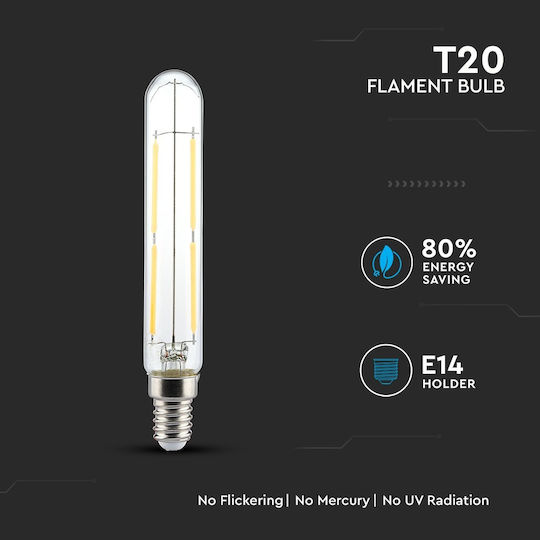V-TAC VT-2204 LED Bulb 4W 135mm for Socket E14 and Shape T20 Cool White 400lm