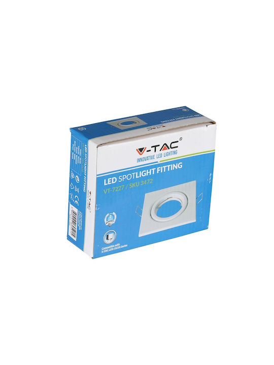V-TAC Τετράγωνο Μεταλλικό Πλαίσιο για Σποτ GU10 MR16 Κινούμενο Λευκό 8.2x8.2εκ.