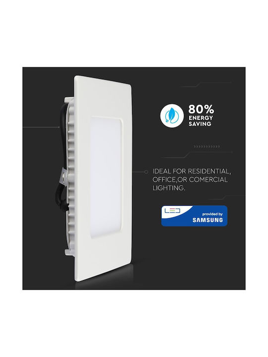 V-TAC Square Metallic Recessed Spot with Integrated LED and Warm White Light White 12x12cm. 1pcs