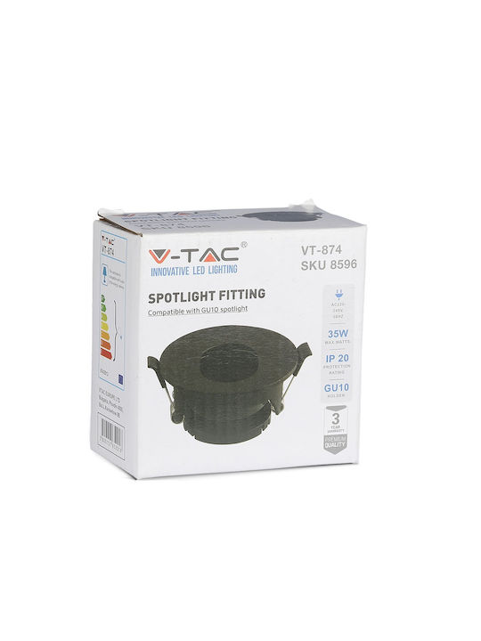 V-TAC Rotund Metalic Spot Încorporat cu Soclu GU10 Negru 8.3x8.3cm. 1buc