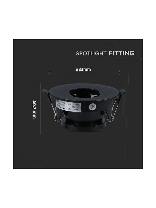 V-TAC Rotund Metalic Spot Încorporat cu Soclu GU10 Negru 8.3x8.3cm. 1buc