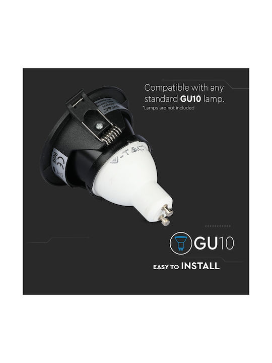 V-TAC Rotund Metalic Spot Încorporat cu Soclu GU10 Negru 8.3x8.3cm. 1buc