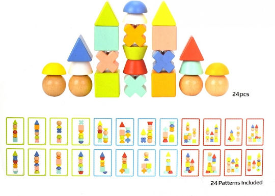 Tooky Toys Stacking Toy Stacking Game with Shapes & Cards made of Wood for 36++ Months