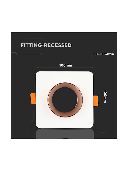 V-TAC Square Plaster Frame for Spot GU10 MR16 Copper 10x10cm. 1pcs