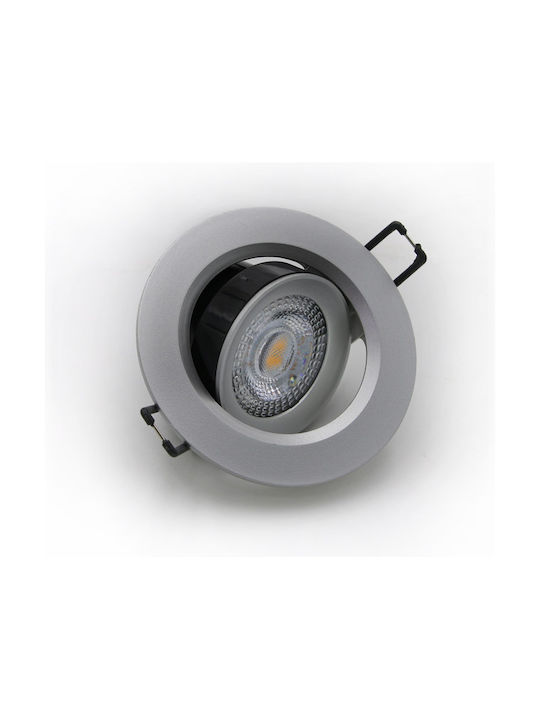 Adeleq Στρογγυλό Πλαστικό Χωνευτό Σποτ με Ενσωματωμένο LED και Φυσικό Λευκό Φως 7W Κινούμενο σε Ασημί χρώμα 9x9cm