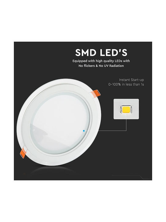 V-TAC Rotund Sticlă Spot Încorporat cu LED Integrat și Lumină Alb Rece 6W 6400K Alb 10x10cm. 1buc