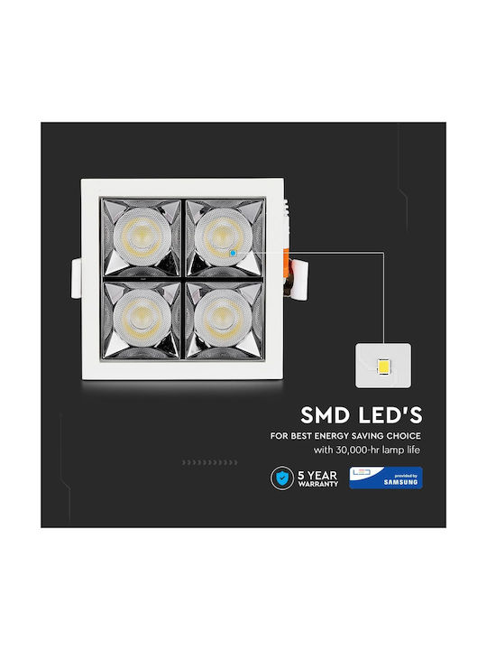 V-TAC Square Metallic Recessed Spot with Integrated LED and Natural White Light Samsung SMD 16W White 9.3x9.3cm. 1pcs