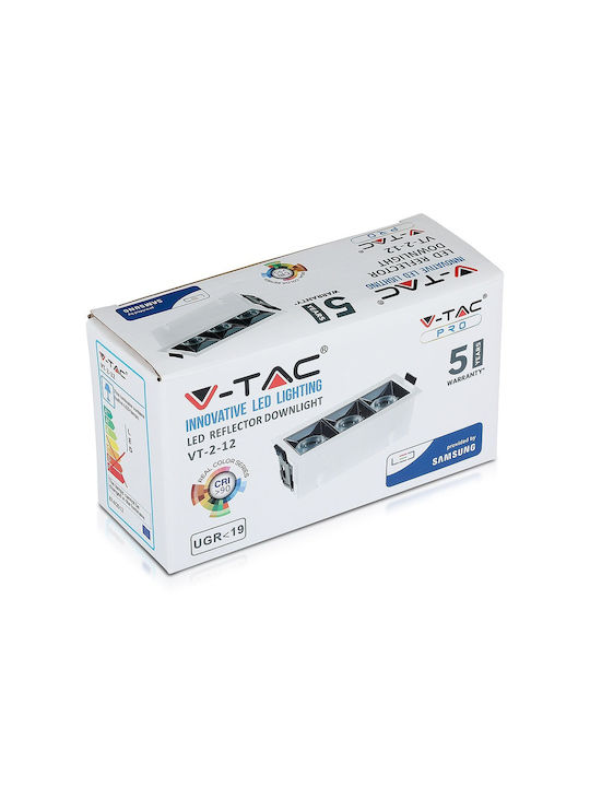 V-TAC Rectangle Metallic Recessed Spot with Integrated LED and Cool White Light Black 13x5.4cm. 1pcs