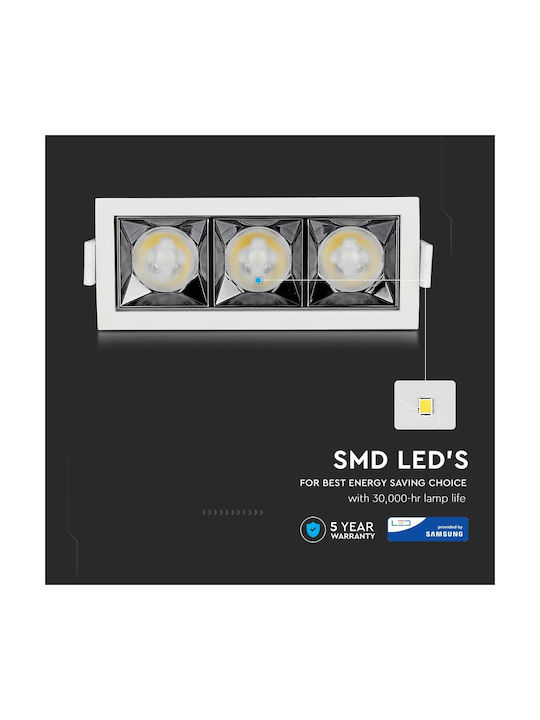 V-TAC Rectangle Metallic Recessed Spot with Integrated LED and Cool White Light Black 13x5.4cm. 1pcs