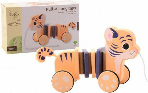 Joueco Pull-Along Toy Pull a Long Tiger made of Wood for 12++ Months