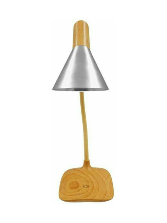 GloboStar Draper LED Office Lamp Height: 25.5cm with Wood in Silver Color