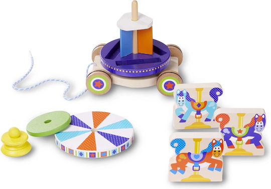 Melissa & Doug Pull-Along Toy First Spinning Carousel Pull Toy with Removable Play Pieces made of Wood for 18++ Months