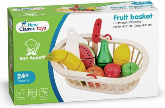 New Classic Toys Σετ 7 Φρούτων με Καλάθι από Ξύλο για 2+ Ετών 7τμχ