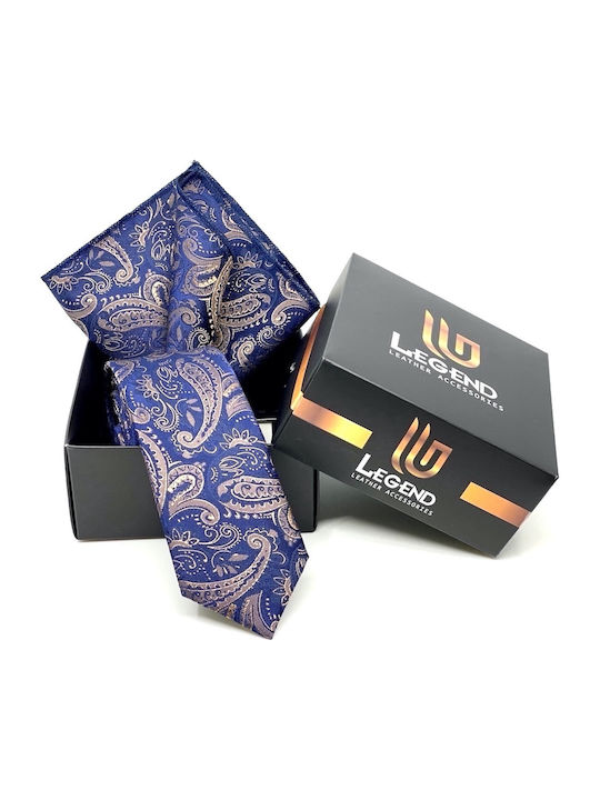 Legend Accessories Σετ Ανδρικής Γραβάτας Συνθετική με Σχέδια σε Navy Μπλε Χρώμα