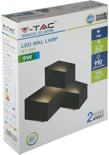 V-TAC Modern Leuchte Wand mit Integrierter LED und Warmweißes Licht Schwarz 44x33.5x7.5cm