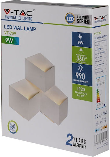 V-TAC Modern Leuchte Wand mit Integrierter LED und Warmweißes Licht 44x33.5x7.5cm