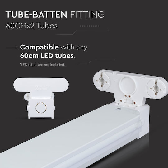 V-TAC Lighting Batten with 2 Slots for LED Lamps T8 60cm
