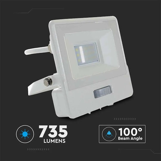 V-TAC Στεγανός Προβολέας LED 10W Φυσικό Λευκό 4000K με Αισθητήρα Κίνησης IP65