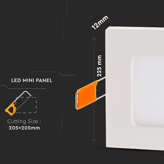 V-TAC Pătrat Încastrat Panou LED Putere 18W cu Alb Natural Lumini 22.5x22.5cm.