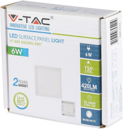 V-TAC Τετράγωνο Εξωτερικό LED Panel 6W με Ψυχρό Λευκό Φως 6400K 18x18εκ.