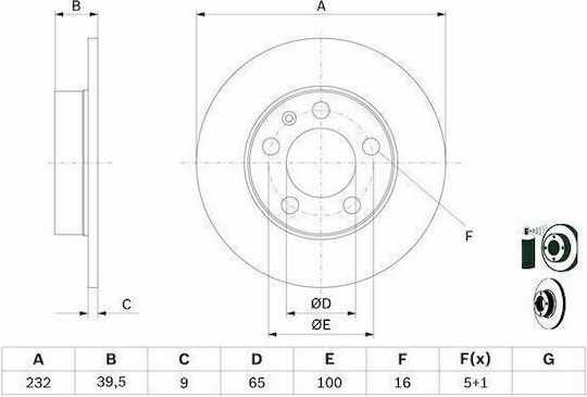 Bosch Brake Disc Rear 1pcs for Audi A2 / A3 / TT Seat Ibiza / Leon Skoda Fabia / Octavia / Rapid
