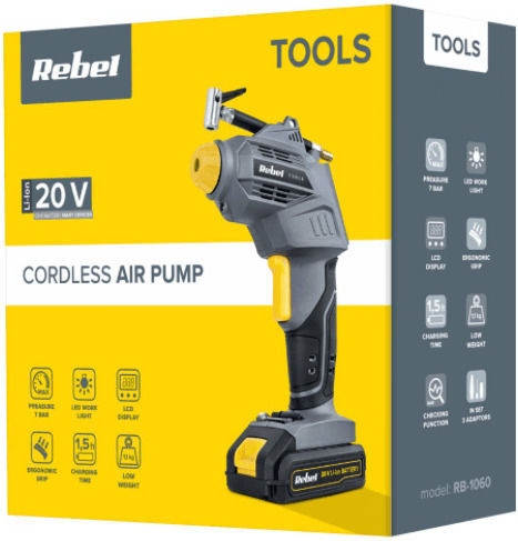 Rebel Τρόμπα Αυτοκινήτου RB-1060 100PSI Επαναφορτιζόμενη χωρίς Μπαταρία 20V