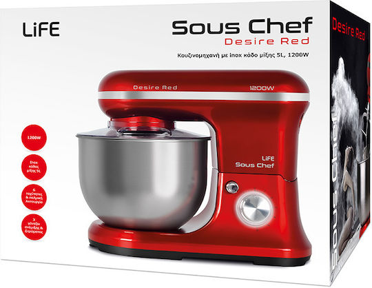 Life Sous Chef Desire Red 221-0251 Стенд миксер 1200W с Неръждаема Купа 5лт