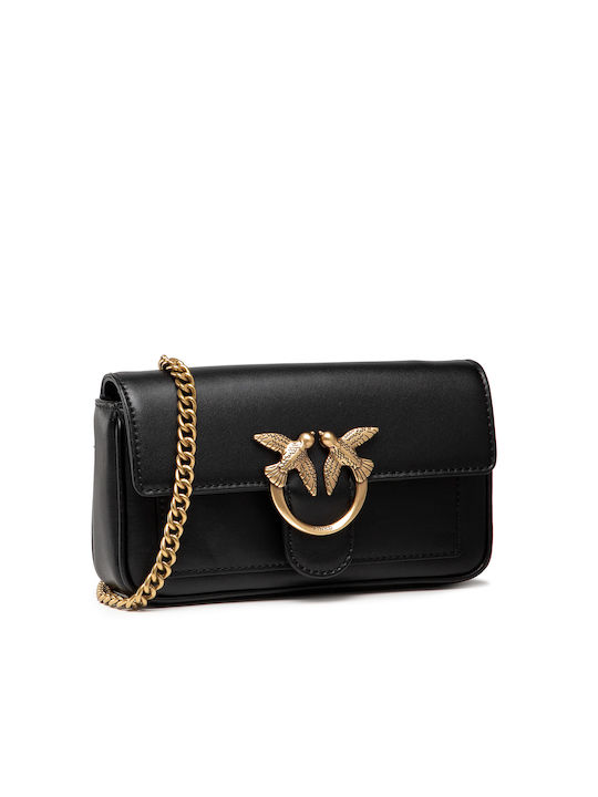 Pinko Love Pocket Simply C Δερμάτινη Γυναικεία Flap Bag 'Ωμου σε Μαύρο
