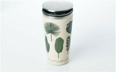 Bamboo Botanic Glass Thermos Stainless Steel White 420ml