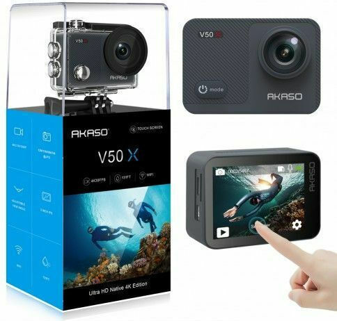 Akaso V50X 64GB Cameră de Acțiune 4K Ultra HD cu Ecran Tactil 2" și Wi-Fi Neagră