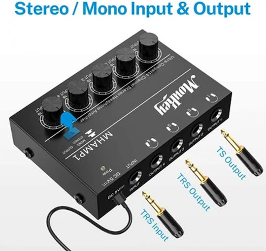 Moukey MHAMP-1 Portable Analog Headphone Amplifier 4 Channels with Jack 6.3mm