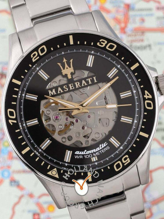 Maserati Sfida Uhr Automatisch mit Metallarmband Black/Silver