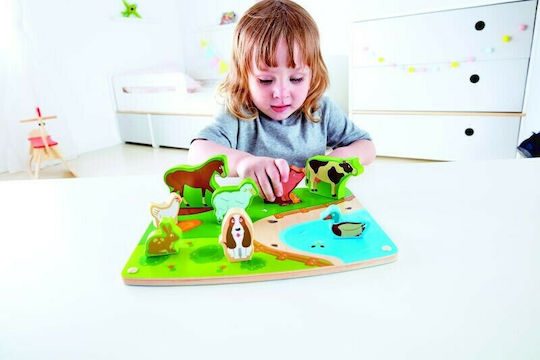Wooden Kids Peg Puzzle Farm Animal Play for 2+ Years 9pcs Hape