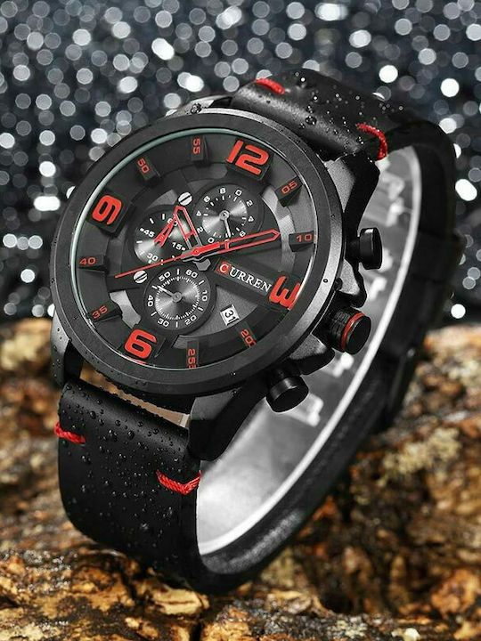 Curren Ανδρικό Ρολόι 48mm Χρονογράφος Μπαταρίας με Μαύρο Δερμάτινο Λουράκι