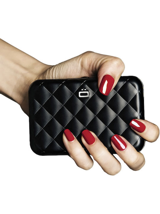 Quilted Button Small Women's Wallet Cards with RFID Black