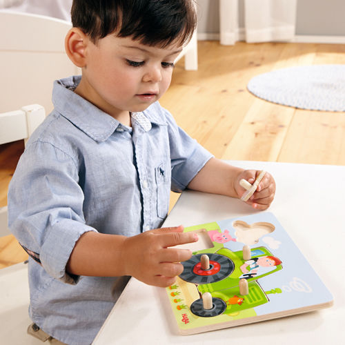 Wooden Kids Peg Puzzle Tractor for 1+ Years 6pcs Haba