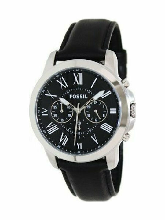 Fossil Ανδρικό Ρολόι 44mm Χρονογράφος Μπαταρίας με Μαύρο Δερμάτινο Λουράκι