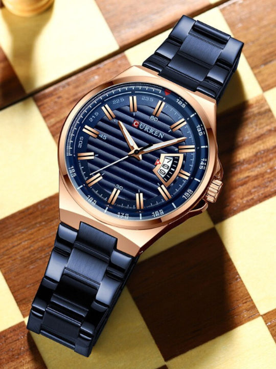 Curren Men's Watch 45mm Battery with Blue Metal Bracelet