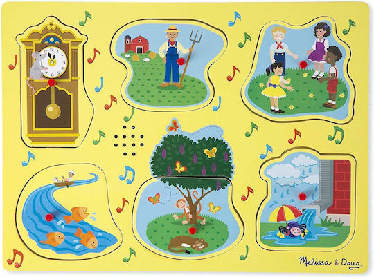 Дървено Детски Пъзел с Шипове Nursery Rhymes 1 Sound 6бр Melissa & Doug