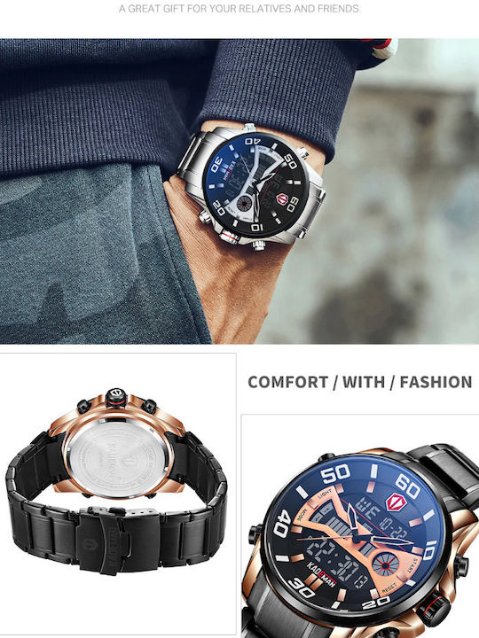 Kademan K6171 Analog/Digital Men's Watch 46mm Battery with Metal Bracelet Black/Red