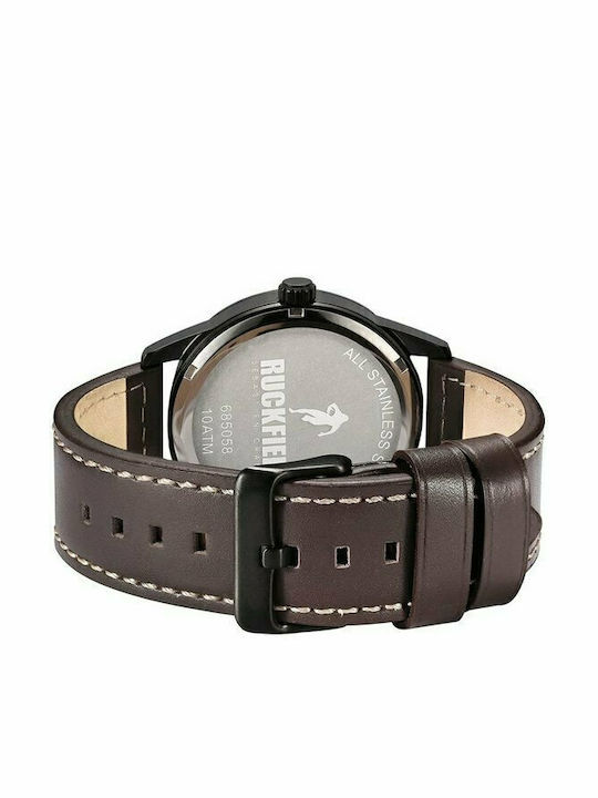 Ruckfield Ανδρικό Ρολόι 42mm Μπαταρίας με Καφέ Δερμάτινο Λουράκι