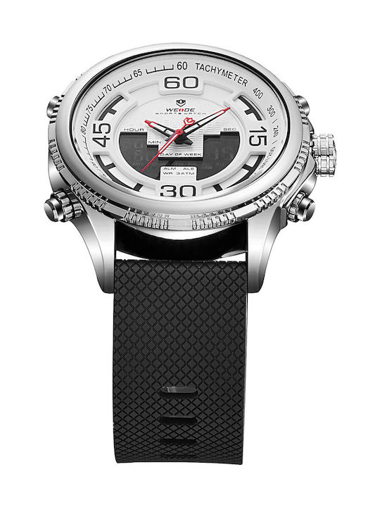 Weide Men's Watch Battery with Black Rubber Strap