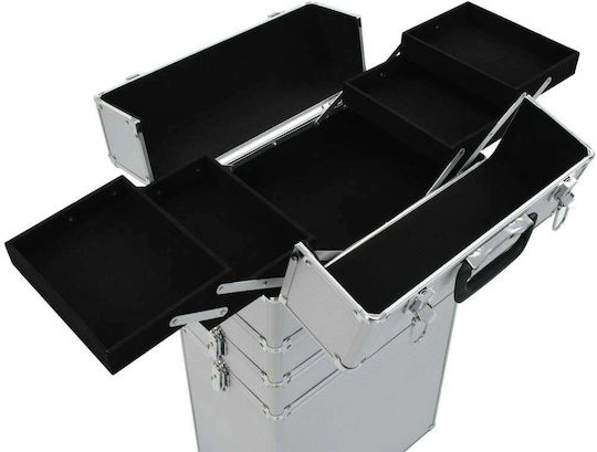 vidaXL Metallic Cosmetic Case Wheeled Silver H74xW37xD24cm