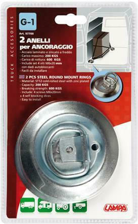 Lampa Truck Tarp Tie-down Bases G-1 Load Straps Bases 200kg Load Capacity and 600kg Pressure Resistance 2pcs
