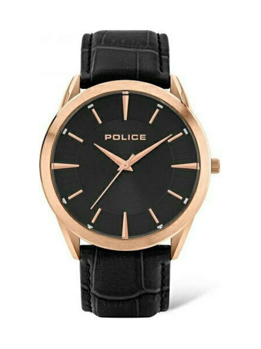 Police Watch Battery with Black Leather Strap