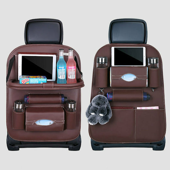 Hurtel Foldable Shelf Mini Car Table Car Back Seat Organizer Brown