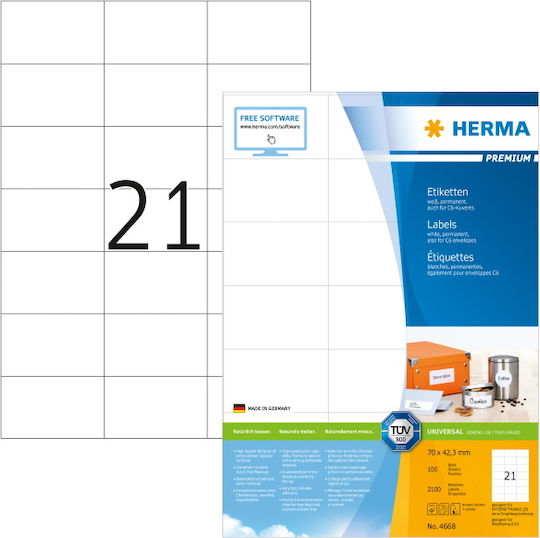 Herma 2100 Self-Adhesive Rectangular A4 Labels 70x42.3mm