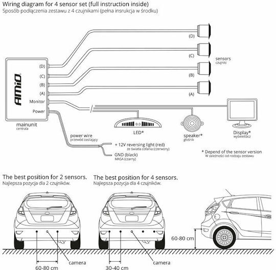 AMiO Car Parking System Gold with Screen and 4 Sensors 18mm in Black Color